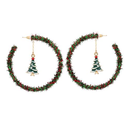 Boucles d'oreilles de Noël, alliage de zinc, avec Briller, Placage de couleur d'or, Conception de Noël & bijoux de mode & pour femme & émail, multicolore, protéger l'environnement, sans nickel, plomb et cadmium, 63x63mm, Vendu par paire