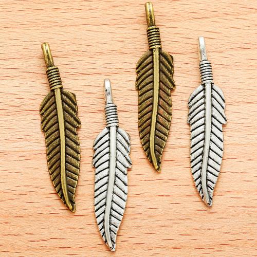 Tibetan Style Feather Pendants, plated, DIY, more colors for choice, 36x9mm, 100PCs/Bag, Sold By Bag