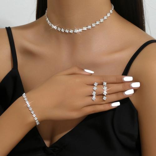 Zinc Alloy Jewelry Sets bracelet & earring & necklace plated for bridal & with rhinestone nickel lead & cadmium free Sold By Set