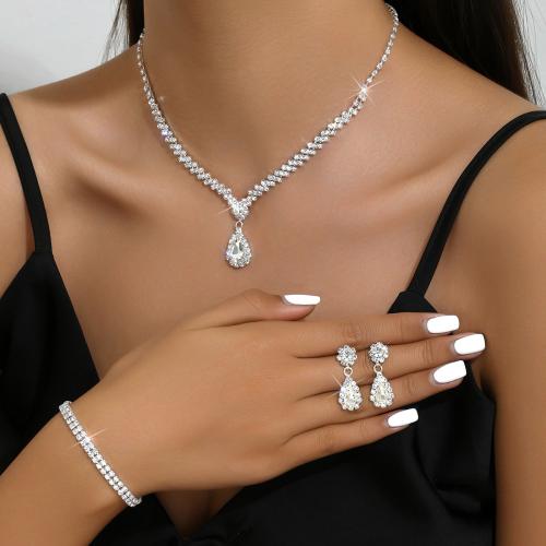 Tibetan Style Jewelry Sets, bracelet & earring & necklace, Teardrop, silver color plated, for bridal & different styles for choice & with rhinestone, more colors for choice, nickel, lead & cadmium free, Sold By Set