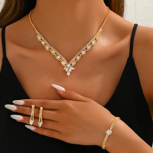 Brass Jewelry Set bracelet & earring & necklace plated for bridal & with rhinestone nickel lead & cadmium free Sold By Set