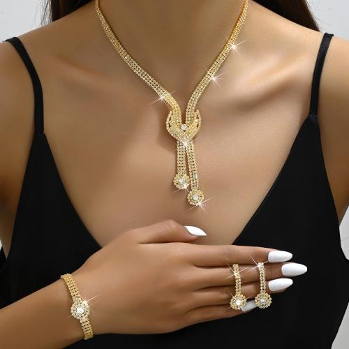 Brass Jewelry Set bracelet & earring & necklace plated for bridal & with rhinestone nickel lead & cadmium free Sold By Set