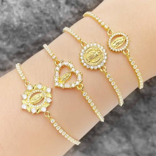 Cubic Zirconia Micro Pave Brass Bracelet, with 8cm extender chain, gold color plated, fashion jewelry & different designs for choice & micro pave cubic zirconia, golden, Length:15 cm, Sold By PC