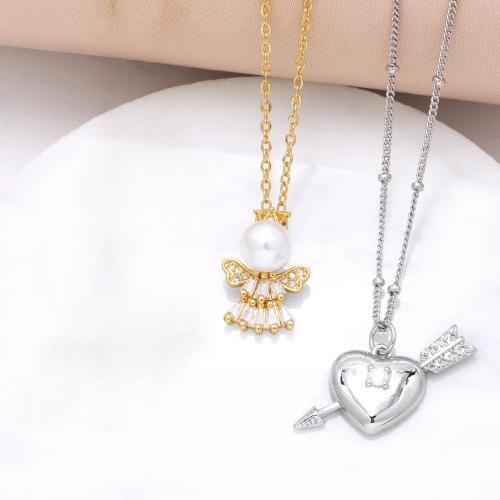 Cubic Zircon Micro Pave Brass Necklace with Plastic Pearl with 5cm extender chain plated fashion jewelry & micro pave cubic zirconia nickel lead & cadmium free Length 45 cm Sold By PC