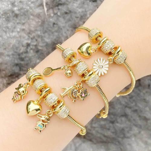 Cubic Zirconia Micro Pave Brass Bracelet with 6cm extender chain gold color plated fashion jewelry & micro pave cubic zirconia golden nickel lead & cadmium free Length 17 cm Sold By PC