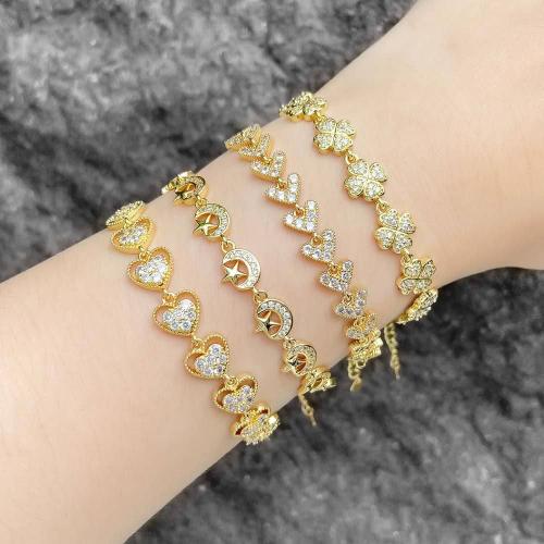 Cubic Zirconia Micro Pave Brass Bracelet with 4cm extender chain gold color plated fashion jewelry & micro pave cubic zirconia golden nickel lead & cadmium free Length 19 cm Sold By PC