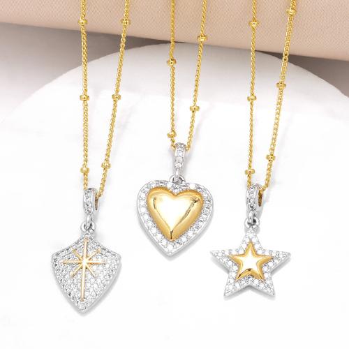 Cubic Zircon Micro Pave Brass Necklace, with 5cm extender chain, plated, fashion jewelry & different designs for choice & micro pave cubic zirconia, more colors for choice, nickel, lead & cadmium free, Length 44 cm, Sold By PC