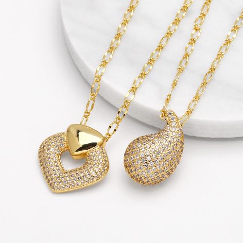 Cubic Zircon Micro Pave Brass Necklace, with 5cm extender chain, gold color plated, fashion jewelry & different designs for choice & micro pave cubic zirconia, golden, nickel, lead & cadmium free, Length:43 cm, Sold By PC