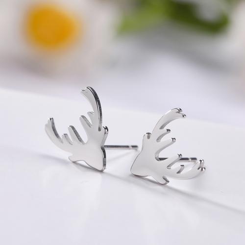 Stainless Steel Stud Earrings 304 Stainless Steel Antlers plated fashion jewelry Sold By PC