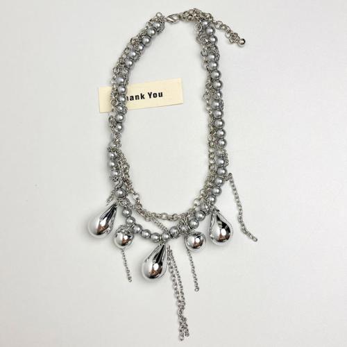 Colar de jóias de liga de zinco, with 8cm extender chain, banhado, Camada Dupla & joias de moda & para mulher, cor original, comprimento Aprox 41 cm, vendido por PC