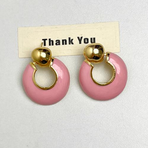 Zinc Alloy Stud Earring plated for woman & enamel & hollow Sold By Pair