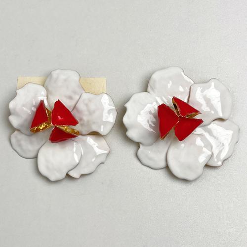 Zinc Alloy Stud Earring Flower plated fashion jewelry & for woman & enamel about 8cm. Sold By Pair