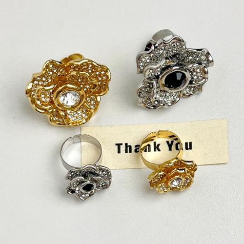 Tibetan Style Finger Ring, Flower, plated, different size for choice & for woman & with rhinestone, more colors for choice, Small diameter: 2.2cm, large diameter :3.4cm., Sold By PC