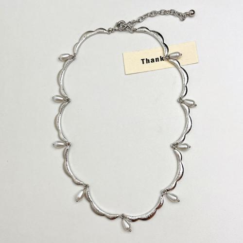 Collier de bijoux en alliage de zinc, avec perle de plastique, avec 9cm chaînes de rallonge, Placage, bijoux de mode & pour femme, plus de couleurs à choisir, Longueur Environ 42 cm, Vendu par PC