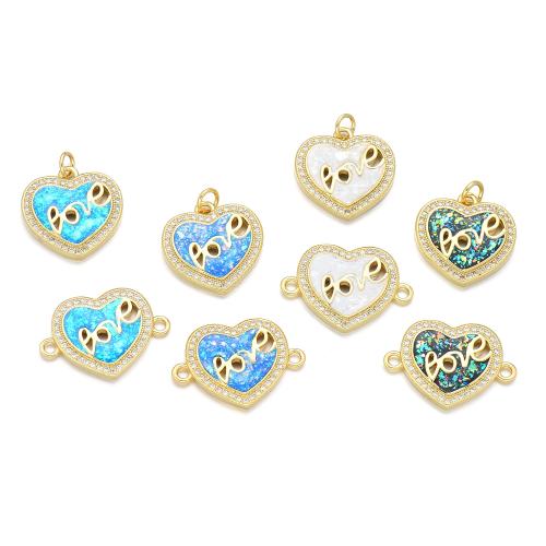 Cubic Zirconia Micro Pave bronze Pingente, cobre, with Opala, Coração, banhado, DIY & Vario tipos a sua escolha & micro pavimento em zircônia cúbica, Mais cores pare escolha, vendido por PC