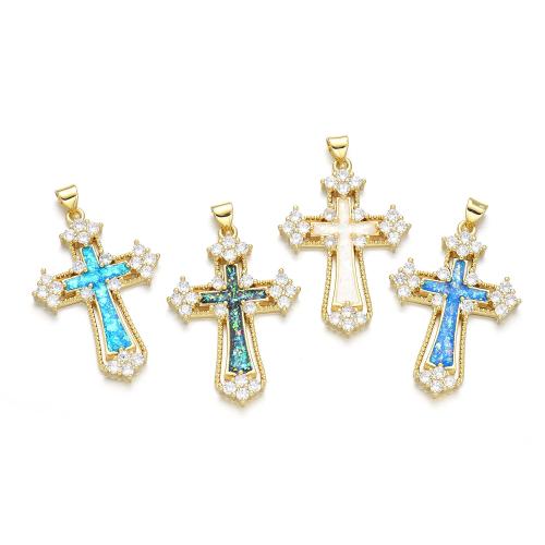 Cubic Zirconia Micro Pave Brass Pendant, with Opal, Cross, plated, DIY & micro pave cubic zirconia, more colors for choice, Sold By PC