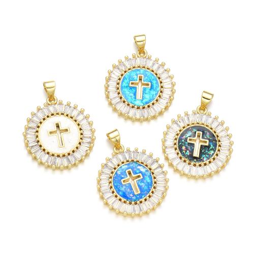 Cubic Zirconia Micro Pave Brass Pendant, with Opal, plated, DIY & micro pave cubic zirconia, more colors for choice, Sold By PC