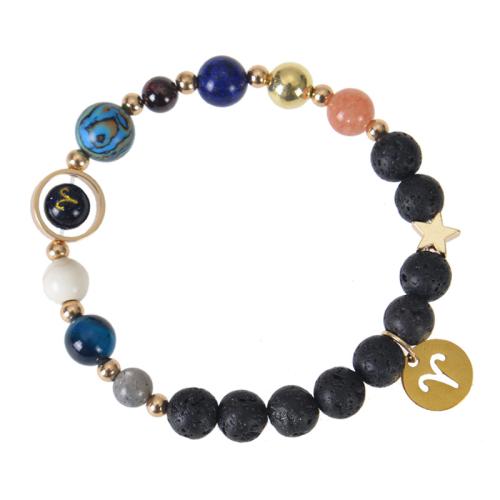 Gemstone Bracelets 304 Stainless Steel with Blue Sandstone & Natural Stone & Lava & Zebra Jasper handmade Unisex mixed colors Sold By PC