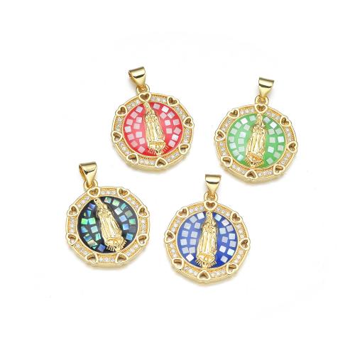 Cubic Zirconia Micro Pave Brass Pendant with Shell plated DIY & micro pave cubic zirconia & enamel Sold By PC