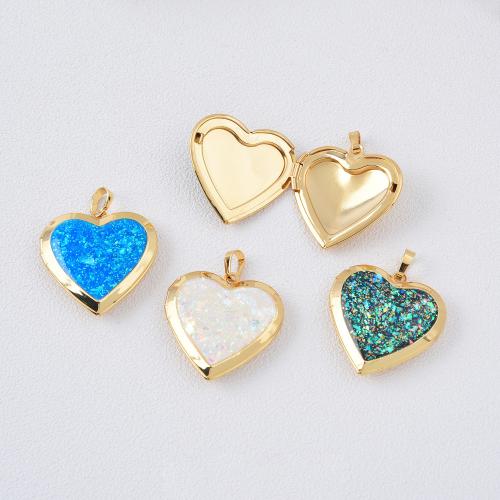 Brass Locket Pendants with Opal Heart plated DIY Sold By PC