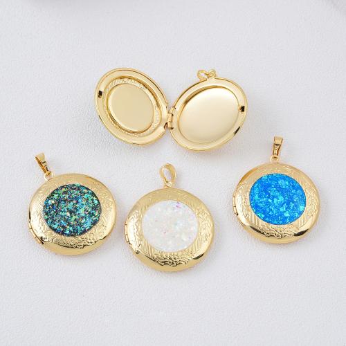 Brass Locket Pendants, with Opal, plated, DIY, more colors for choice, Sold By PC