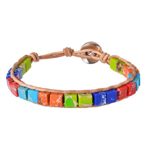 Pulseras de piedras preciosas, Jaspe Impresión, con Lapislázuli & Amazonita & turquesa & Cuero de PU & acero inoxidable 304, hecho a mano, diferentes estilos para la opción & para mujer, más colores para la opción, Vendido por UD