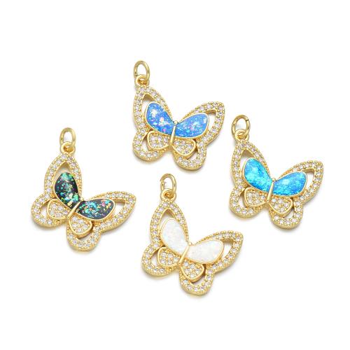 Cubic Zirconia Micro Pave Brass Pendant, with Opal, Butterfly, plated, DIY & micro pave cubic zirconia, more colors for choice, Sold By PC