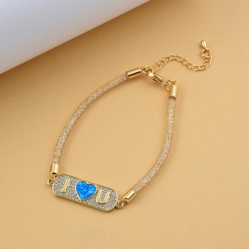 Cubic Zirconia Micro Pave Brass Bracelet with Opal with 5CM extender chain plated micro pave cubic zirconia & for woman Length Approx 14 cm Sold By PC