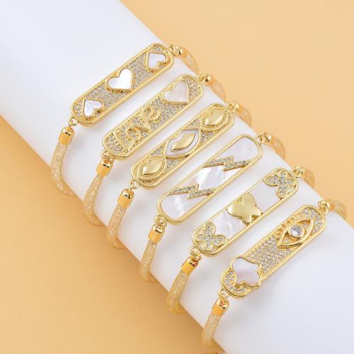 Cubic Zirconia Micro Pave Brass Bracelet, with Shell, plated, different styles for choice & micro pave cubic zirconia & for woman, gold, Sold By PC