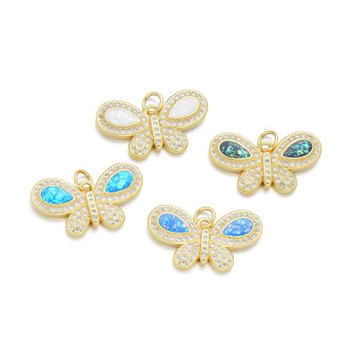 Cubic Zirconia Micro Pave Brass Pendant, with Opal, Butterfly, plated, DIY & micro pave cubic zirconia, more colors for choice, Sold By PC