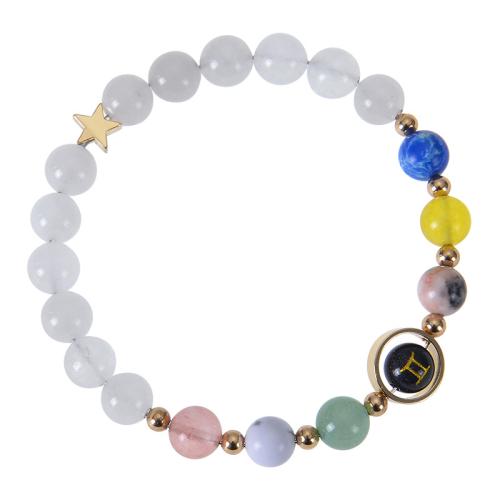 Gemstone Bracciali, 304 acciaio inox, with Pietra arenaria blu & Pietra naturale & diaspro zebra, fatto a mano, stili diversi per la scelta & per la donna, multicolore, Venduto da PC