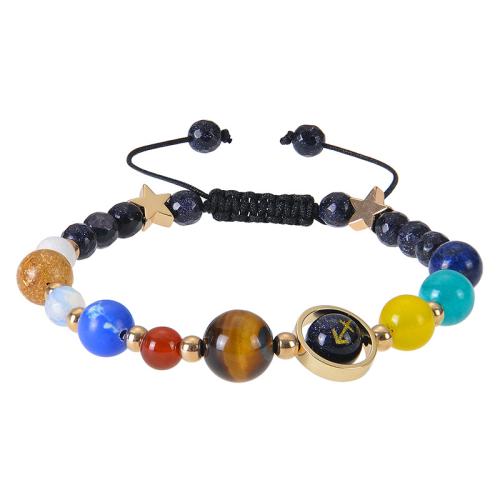 Gemstone Bracelets, 304 Stainless Steel, with Blue Sandstone & Natural Stone & Obsidian & Wax Cord & Tiger Eye, handmade, different styles for choice & for woman, more colors for choice, Length:Approx 7-11.8 Inch, Sold By PC