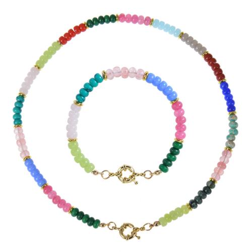 Natural Gemstone Jewelry Sets, Brass, with Natural Stone & turquoise & Crystal, handmade, different styles for choice & for woman, multi-colored, Sold By PC