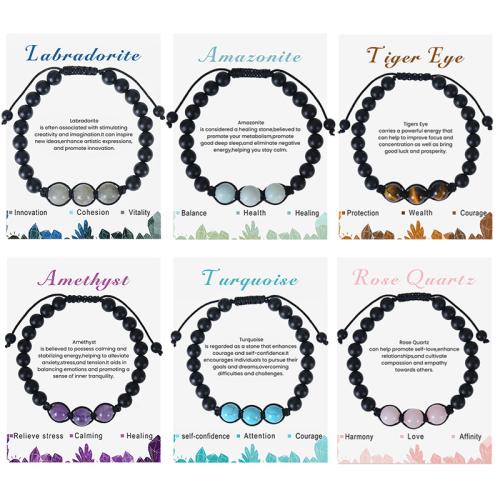 Gemstone Bracelets, 304 Stainless Steel, with Abrazine Stone & Wax Cord & Gemstone, handmade, different materials for choice & for woman, more colors for choice, Sold By PC