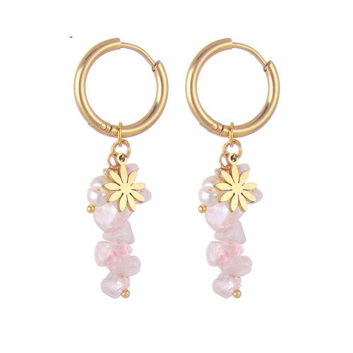 Huggie Hoop Drop Earring 304 Stainless Steel with Gemstone & Plastic Pearl plated & for woman Sold By Pair