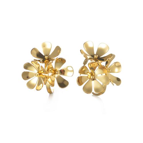 Stainless Steel Stud Earrings 304 Stainless Steel plated for woman gold Sold By Pair