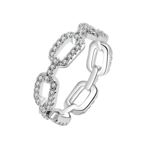 Cubique anneau en laiton Circonia Micro Pave, Placage, normes différentes pour le choix & pavé de micro zircon & pour femme, couleur platine, Vendu par PC