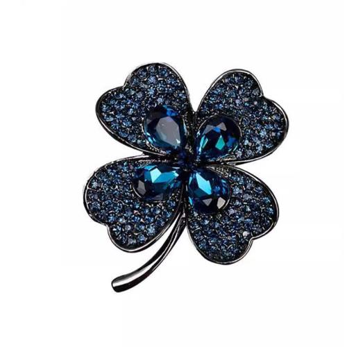 Tibetan Style Brooches, with Crystal, plated, for woman & with rhinestone, blue, 40x33mm, Sold By PC