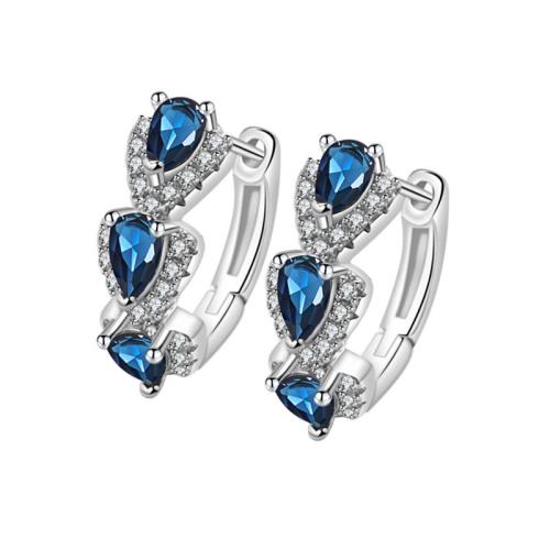 Boucles d'oreilles en laiton zircon cubique pavent, Placage, pavé de micro zircon & pour femme, couleur platine, 6.50x16.20mm, Vendu par paire