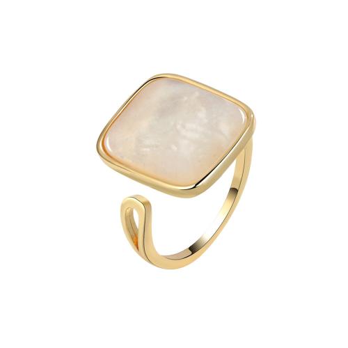 Brass Finger Ring, with Shell, plated, for woman, golden, Sold By PC