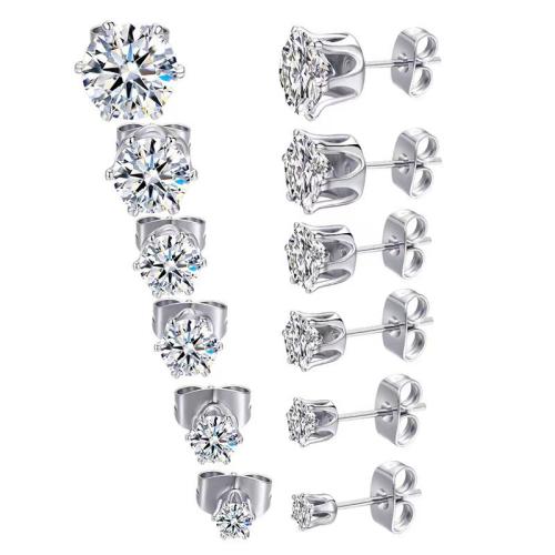 Stainless Steel Stud Earrings, plated, fashion jewelry & different size for choice & for woman & with cubic zirconia, more colors for choice, Sold By Pair