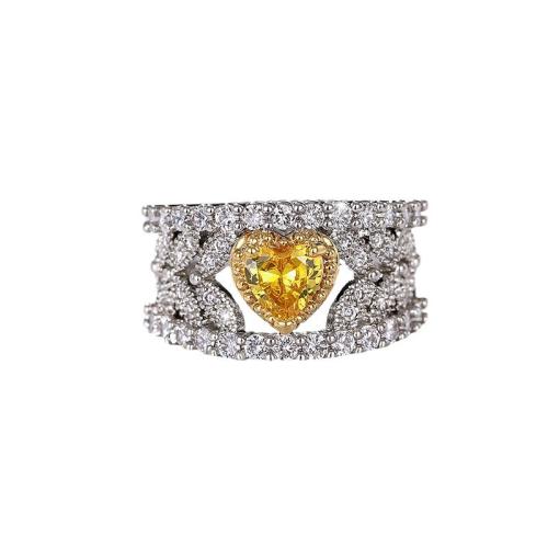 Brass Finger Ring, Heart, platinum plated, different size for choice & micro pave cubic zirconia & for woman, US Ring Size:6-10, Sold By PC