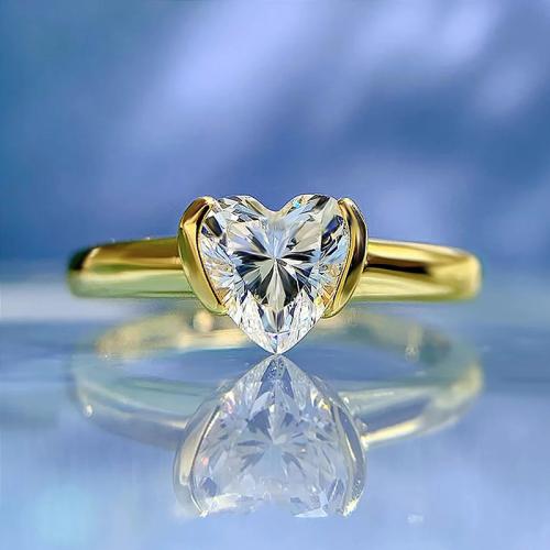 Brass Finger Ring Heart gold color plated & micro pave cubic zirconia & for woman US Ring Sold By PC