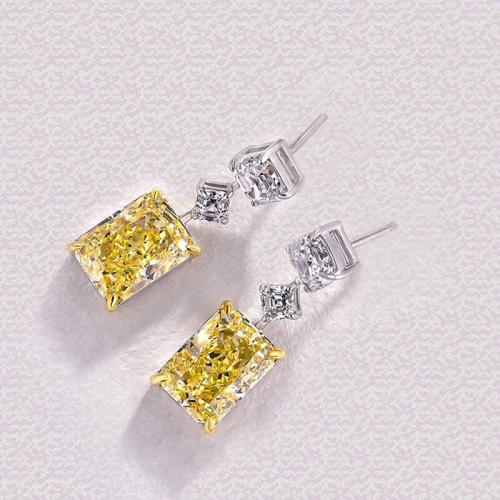 laiton Boucle d'oreille goutte, Motif géométrique, Plaqué de platine, pavé de micro zircon & pour femme, 8x26mm, Vendu par paire