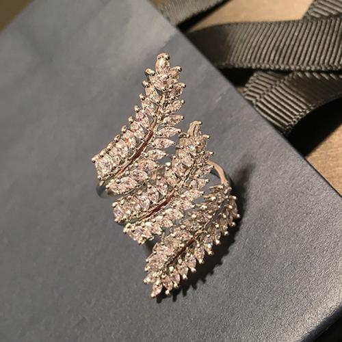 Brass Cuff Finger Ring, Wheat, platinum plated, micro pave cubic zirconia & for woman, US Ring Size:6-8, Sold By PC