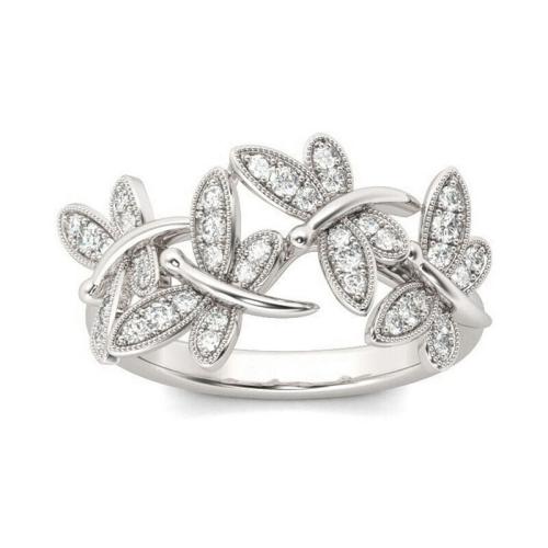 Sárgaréz Finger Ring, Dragonfly, platinával bevont, különböző méretű a választás & mikro egyengetni cirkónia & a nő, Méret:6-10, Által értékesített PC