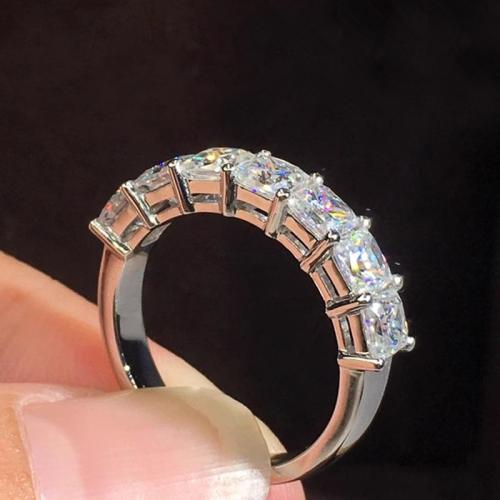 Brass Finger Ring Geometrical Pattern platinum plated & micro pave cubic zirconia & for woman US Ring Sold By PC