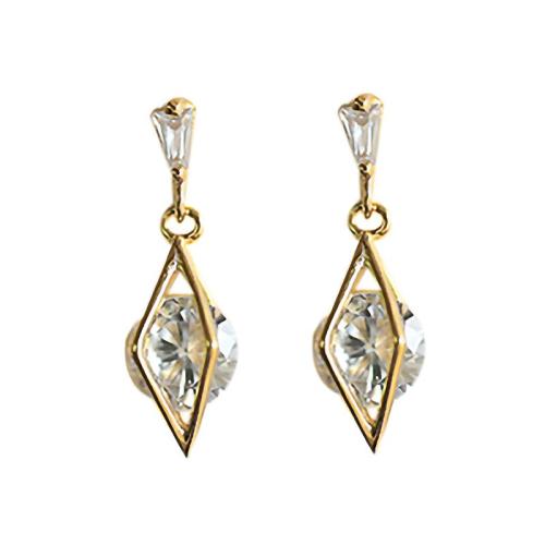 Brass Drop Earring, Geometrical Pattern, gold color plated, for woman & with cubic zirconia & hollow, 7x18mm, Sold By Pair