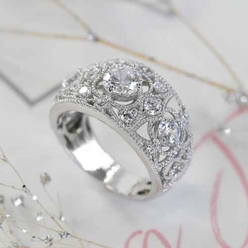 Brass Finger Ring platinum plated & micro pave cubic zirconia & for woman & hollow US Ring Sold By PC