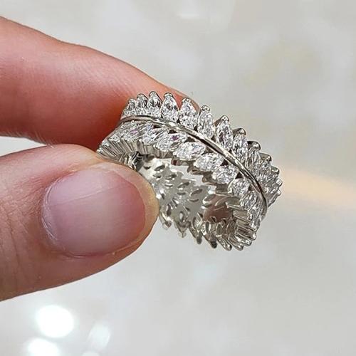 Brass Finger Ring Leaf plated & micro pave cubic zirconia & for woman US Ring Sold By PC